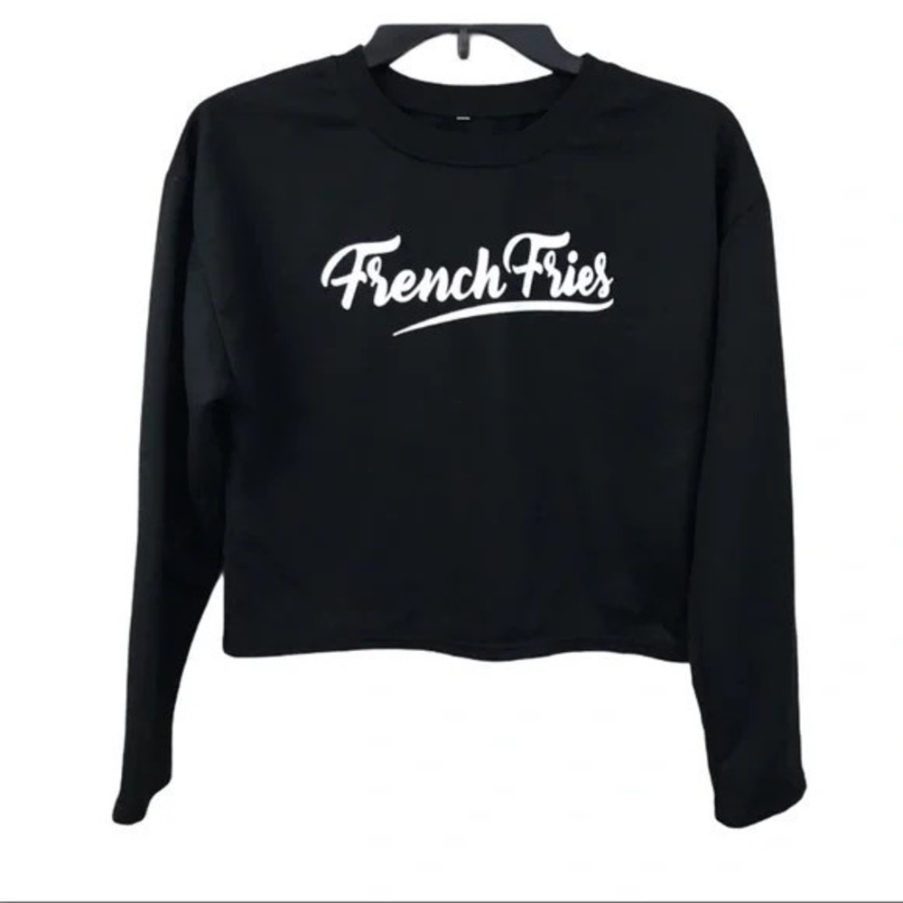 French Fries Graphic Cropped Sweatshirt Black Long Sleeve Size S‎